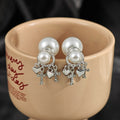 Elegant Vintage Pearl Stud Drops With Rhinestone Cross Heart Charms Silver Alloy Two Way Design Earrings view 3