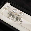 Elegant Vintage Pearl Stud Drops With Rhinestone Cross Heart Charms Silver Alloy Two Way Design Earrings view 4