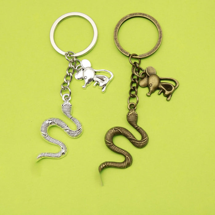 Metal Snake And Mouse Keychain Creative Key Ring Gift