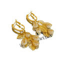 Light Luxury Copper Zircon Leaf Tassel Hoop Earrings Vintage Court Style Dangle Jewelry view 5
