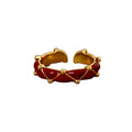 24K Gold Plated Copper Red Enamel Striped Open Geometric Circle Ring For Women view 5