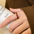 24K Gold Plated Copper Red Enamel Striped Open Geometric Circle Ring For Women view 3