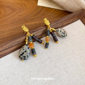 Ethnic Vintage Natural Stone Beaded Teardrop Drop Earrings With Silver Needle Studs view 4