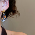 Ethnic Vintage Natural Stone Beaded Teardrop Drop Earrings With Silver Needle Studs view 3
