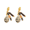 Ethnic Vintage Natural Stone Beaded Teardrop Drop Earrings With Silver Needle Studs view 5