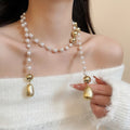 Old Money Faux Pearl Sweater Necklace With Zircon Teardrop Pendant Vintage Elegant Jewelry view 3