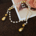 Old Money Faux Pearl Sweater Necklace With Zircon Teardrop Pendant Vintage Elegant Jewelry view 4