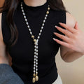 Old Money Faux Pearl Sweater Necklace With Zircon Teardrop Pendant Vintage Elegant Jewelry view 1