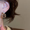 18K Gold Plated Tiger Eye Zircon Geometric Stud Earrings With Silver Posts For Women view 3
