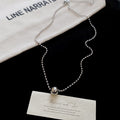 Stainless Steel Pearl Beaded Geometric Necklace, Old Money Minimalist Round Clavicle Chain view 4