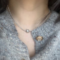 Stainless Steel Pearl Beaded Geometric Necklace, Old Money Minimalist Round Clavicle Chain view 1