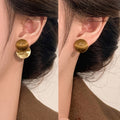 18K Gold Plated Tiger Eye Stone Round Stud Earrings With Sterling Silver Posts, Minimalist Vintage Style view 3