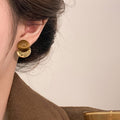 18K Gold Plated Tiger Eye Stone Round Stud Earrings With Sterling Silver Posts, Minimalist Vintage Style view 2