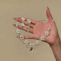 Copper Rhinestone Pearl Flower Teardrop Pendant Necklace And Stud Earrings Jewelry Set view 4