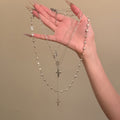 Old Money Faux Pearl Cross Pendant Necklace For Women Geometric Light Luxury Collarbone Choker view 2