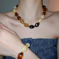 Vintage Maillard Style Oval Acrylic Bracelet Necklace Earrings Jewelry Set For Women view 2