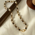Light Luxury Faux Pearl Necklace With Tiger Eye Square Pendant Vintage Geometric Collarbone Chain view 2