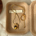Light Luxury Faux Pearl Necklace With Tiger Eye Square Pendant Vintage Geometric Collarbone Chain view 4