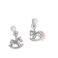 Light Luxury Copper Horse Pearl Stud Earrings For Women, New Chinese Minimalist Zodiac Jewelry view 5