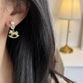 Light Luxury Copper Horse Pearl Stud Earrings For Women, New Chinese Minimalist Zodiac Jewelry view 2