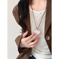 Stainless Steel Ginkgo Leaf Pendant Sweater Necklace Elegant Minimalist Luxury Statement Jewelry for Women view 3