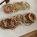 Vintage Ethnic Faux Pearl Wood Bead Bracelet Jewelry Set With Round Geometric Charm view 2
