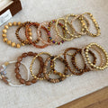 Vintage Ethnic Faux Pearl Wood Bead Bracelet Jewelry Set With Round Geometric Charm view 4
