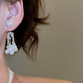 French Vintage Faux Pearl Tassel Drop Earrings With Silver Pin, Chic Geometric Elegant Office Jewelry view 3
