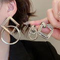 Minimalist Iron Metal Smooth Geometric Diamond Round Stud Earrings For Women view 4