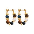 Vintage Tiger Eye Stone Beaded Waterdrop Pearl Stud Earrings With Silver Posts view 5