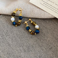Vintage Tiger Eye Stone Beaded Waterdrop Pearl Stud Earrings With Silver Posts view 2