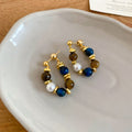 Vintage Tiger Eye Stone Beaded Waterdrop Pearl Stud Earrings With Silver Posts view 4