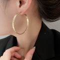 Minimalist Iron Crinkled Twill Round Hoop Earrings With Silver Needle Posts For Daily Wear view 4