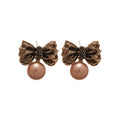 Light Luxury Alloy Wrinkled Bow Pearl Stud Earrings Vintage Elegant Daily Wear Jewelry view 5
