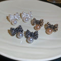Light Luxury Alloy Wrinkled Bow Pearl Stud Earrings Vintage Elegant Daily Wear Jewelry view 3