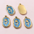 Gold Stainless Steel Enamel Tulip Flower Pendant For DIY Necklace Bracelet, 20x12mm 3.8g view 2