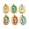 Gold Stainless Steel Enamel Tulip Flower Pendant For DIY Necklace Bracelet, 20x12mm 3.8g view 1