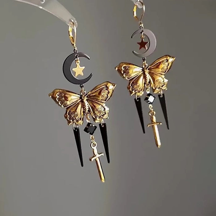 Vintage Alloy Moon Bow Tassel Drop Earrings For Women, Light Luxury Sweet Cool Style
