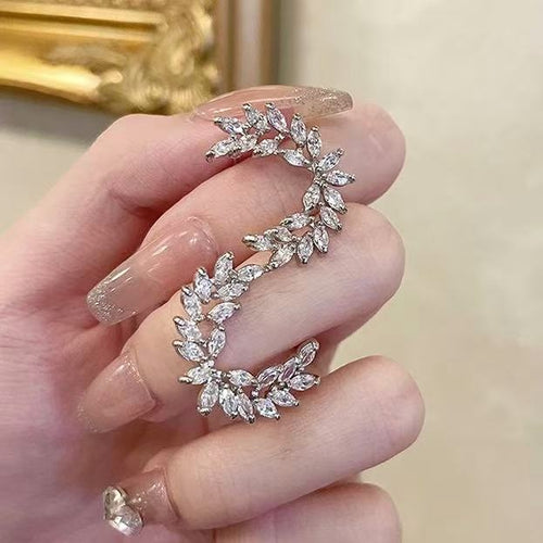 Light Luxury Korean Zircon Crescent Wheat Copper Stud Earrings With Silver Posts