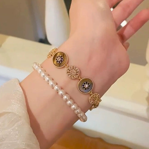 18K Gold Plated Tiger Eye Zircon Geometric Round Bangle Vintage Light Luxury Jewelry