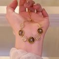 18K Gold Plated Tiger Eye Zircon Geometric Round Bangle Vintage Light Luxury Jewelry view 4