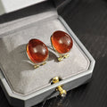 Vintage Luxury Amber Teardrop Crystal Gold Alloy Stud Clip Earrings for Women Elegant Fashion Earrings view 3