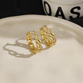 Luxury Gold Alloy Chunky Chain Hoop Huggie Earrings With Rhinestone Accents, Vintage French Style Earrings view 2