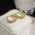 Luxury Gold Alloy Chunky Chain Hoop Huggie Earrings With Rhinestone Accents, Vintage French Style Earrings view 3