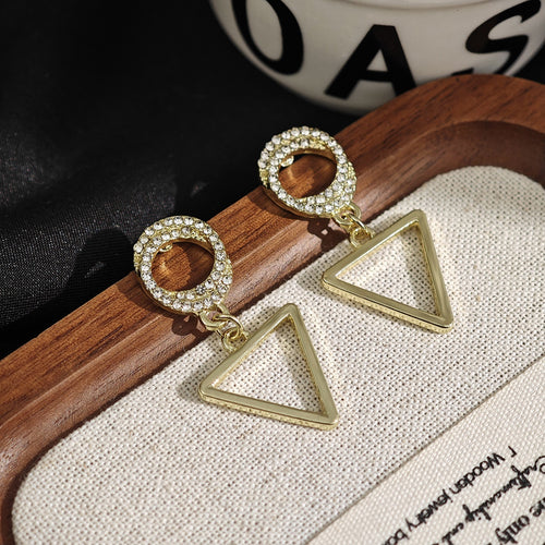 Luxury Rhinestone Hollow Round Circle Geometric Triangle Alloy Drop Dangle Earrings