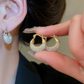 Korean Style Sparkling Zircon Round Copper Huggie Earrings For Daily Light Luxury Wear view 2