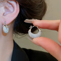 Korean Style Sparkling Zircon Round Copper Huggie Earrings For Daily Light Luxury Wear view 4