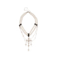 Light Luxury Faux Pearl Necklace With Rhinestone Cross Pendant Geometric Collarbone Choker view 5