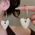 Acrylic Heart Pendant Hoop Earrings With Silver Pin, European Light Luxury Statement Style view 3