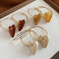 Acrylic Heart Pendant Hoop Earrings With Silver Pin, European Light Luxury Statement Style view 2